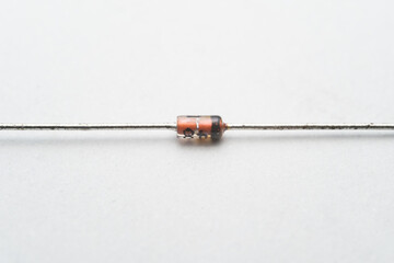 Close up of zenor diode isolated on white background. A zener diode on the white