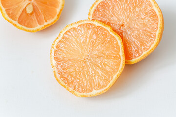 Fresh Citrus Fruit. Lemon, Orange, Mandarin, Grapefruit on Solid White Colored Background.