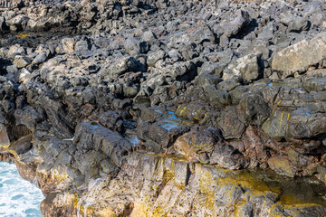 The Volcanic Coastline Of Mahukona Beach,  Mahukona Beach State Park, Hawaii Island, Hawaii, USA