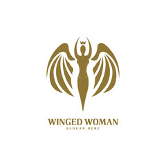 Flying women logo design wings silhouette style for award