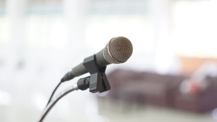 Microphones. Microphones set up on stage for performances. blur image background.
