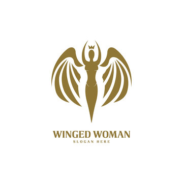 Flying women logo design wings silhouette style for award