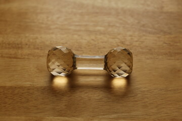 Glass Paperweight with Wood Background