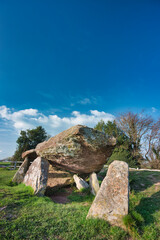 Arthur's Stone,vertical and clear blue sky,Neolithic unearthed chambered tomb,Herefordshire,England,UK.
