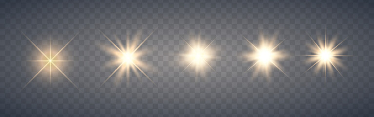 Sunlight special lens flare light effect on transparent background. Vector elements.