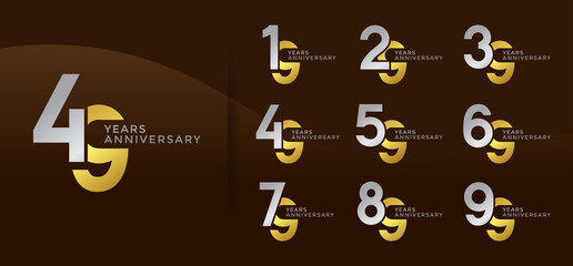 Set of Anniversary logotype silver and golden color with brown background for celebration