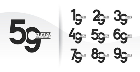 Set of Anniversary logotype flat black color with white background for celebration