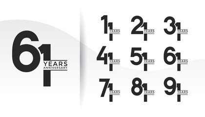 Set of Anniversary logotype flat black color with white background for celebration