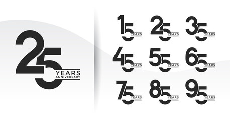 Set of Anniversary logotype flat black color with white background for celebration