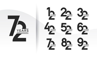 Set of Anniversary logotype flat black color with white background for celebration