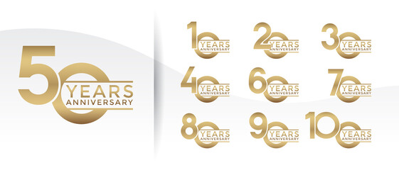 Set of Anniversary logotype golden color with white background for celebration