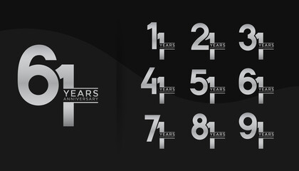 Set of Anniversary logotype silver color with black background for celebration