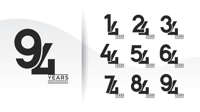 Set of Anniversary logotype flat black color with white background for celebration