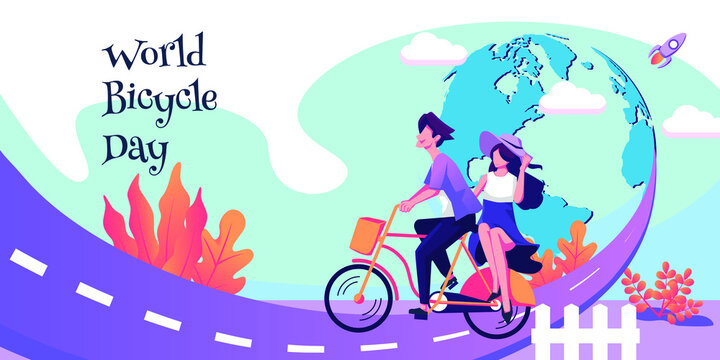 World bicycle day vector flat illustration design