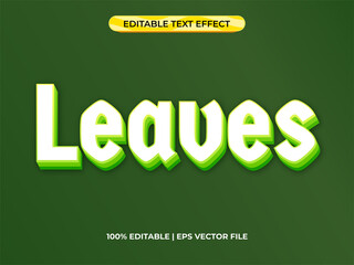 Fototapeta premium Leaves 3d text effect with green nature theme. typography template for tittle or tagline