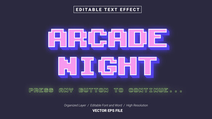 Editable Arcade Night Font. Typography Template Text Effect Style. Lettering Vector Illustration Logo.
 - obrazy, fototapety, plakaty