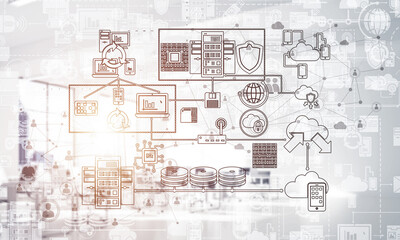 Technology background image with media interface as connection and networking idea. Mixed media