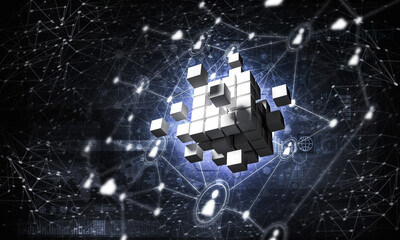 Concept of Internet and networking with digital cube figure on dark background