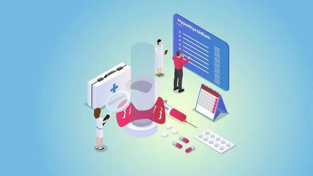 Young man doing hypothyroidism test in hospital