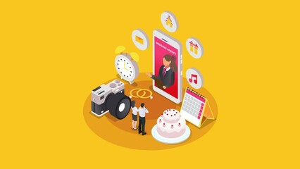 Couple consults with weeding planner on cellphone