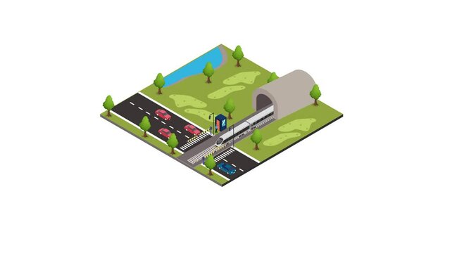 Cars stopping at railroad crossing
