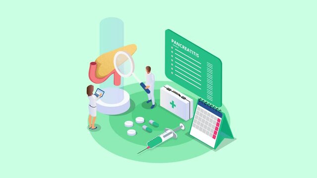 Two doctors check pancreatitis symptoms on liver
