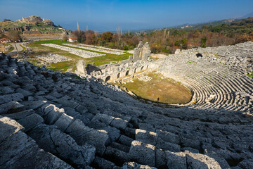 View of the ruins of the theater of the ancient city of Tlos, Turkey.