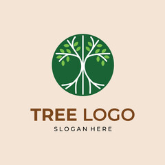 tree circle line emblem logo vector Abstract round plant nature symbol
