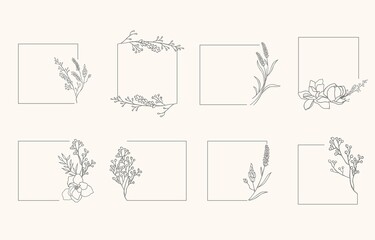 Line object collection with lavender,leaf,flower,square,wreath