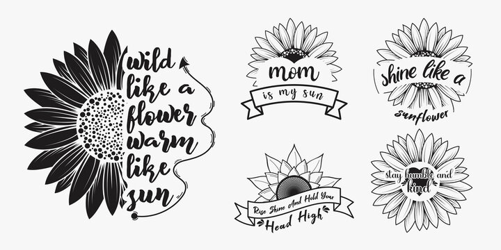 Set of sunflower quotes and motivational sunflower inspirational lettering for t-shirt and print design, sunflower t-shirt design, typography t-shirt design, sunflower bundle t-shirt design