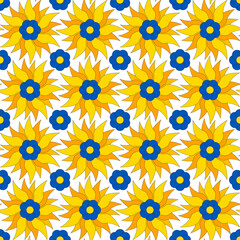 repetitive background with sunflowers. floral seamless pattern. vector illustration. fabric swatch. wrapping paper. blue and yellow colors. design template for textile, home decor