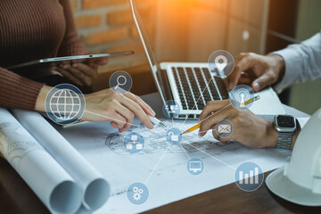 Selective focus of business hands working on business economic technology connect, Business digital contact concept.	