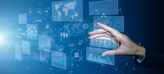 Selective focus of business hands working on business economic technology connect, Business digital contact concept.