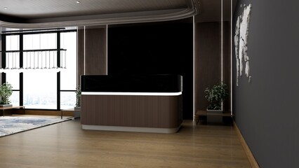 wall logo mockup in the office receptionist or front desk