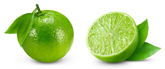 Collection organic lime isolated on white background