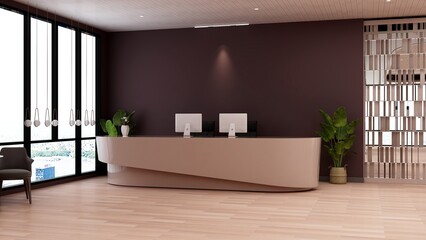 office front desk or receptionist room with wooden design interior