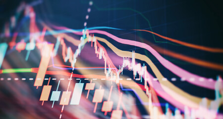 Digital graph interface over dark blue background. Concept of stock market and financial success.