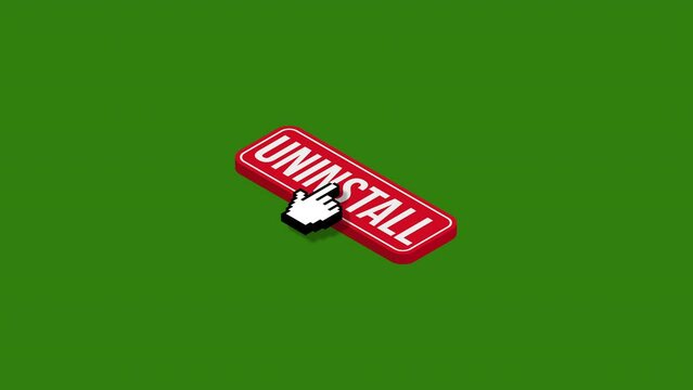 Click uninstall isometric button animation.green background.4K motion animation.