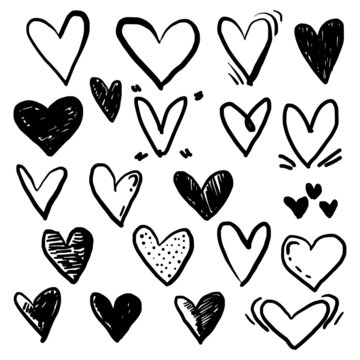 Doodle hearts collection. hand drawn love heart. Graphic design element isolated on white background. vector illustration