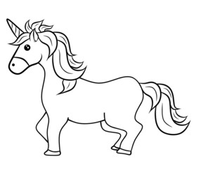 Cute Cartoon Vector Unicorn Illustration isolated on white background Coloring Page for kids