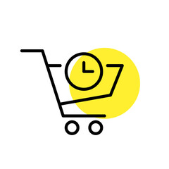 Shopping cart with hours icon. Pixel perfect, editable stroke, line art