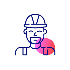 Smiling bearded construction worker in a hard hat. Pixel perfect, editable stroke fun line art icon