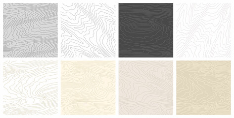 Wooden pattern. Wood grain texture. Dense lines. Light  background. Vector set 
