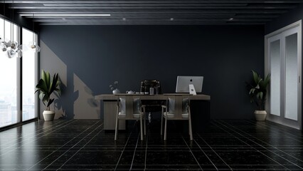 3d office minimalist room with wooden design interior