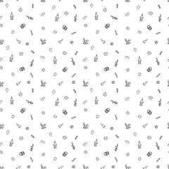 Easter pattern. Seamless pattern with easter icons. Creative easter background with eggs, bunny, rabbit, Easter cake, flowers, wine, willow branch and church