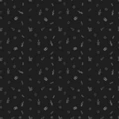 Easter pattern. Seamless pattern with easter icons. Creative easter background with eggs, bunny, rabbit, Easter cake, flowers, wine, willow branch and church