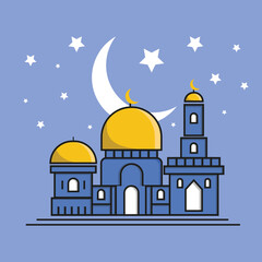illustration of mosque in night