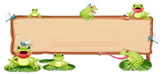 Blank wooden signboard with frogs