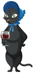 A cat standing and drinking wine on white background