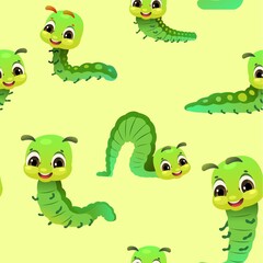 Caterpillar crawling. Seamless pattern. Wildlife object. Little funny insect. Cute cartoon style. Vector